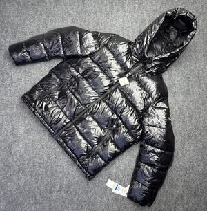 Calvin Klein Mens XL Puffer Jacket Black High Shine Hooded Sorona NWT $250 MSRP